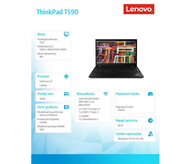 Lenovo ThinkPad T590 i7-8565U/16GB/512GB SSD/GeForce MX250/15.6''/W - 1464380 - zdjęcie 8